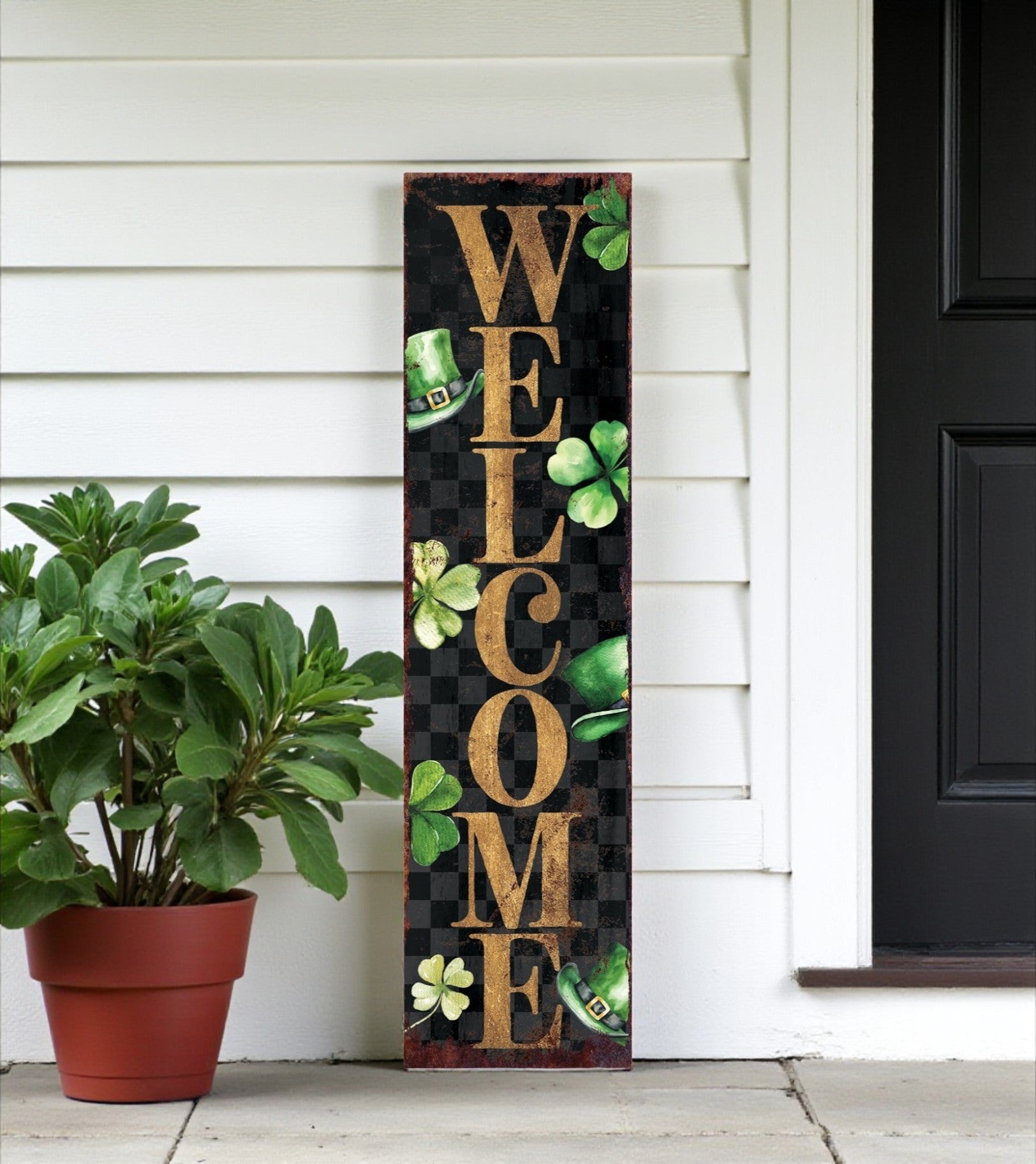 36" Black Gold And Green Solid Wood Welcome St Patrick's Day Porch Sign