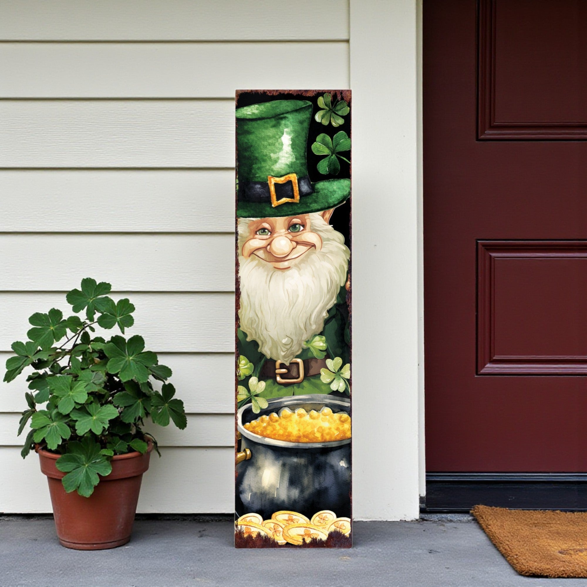 36" Black Gold And Green Solid Wood St Patrick's Day Leprechaun Porch Sign