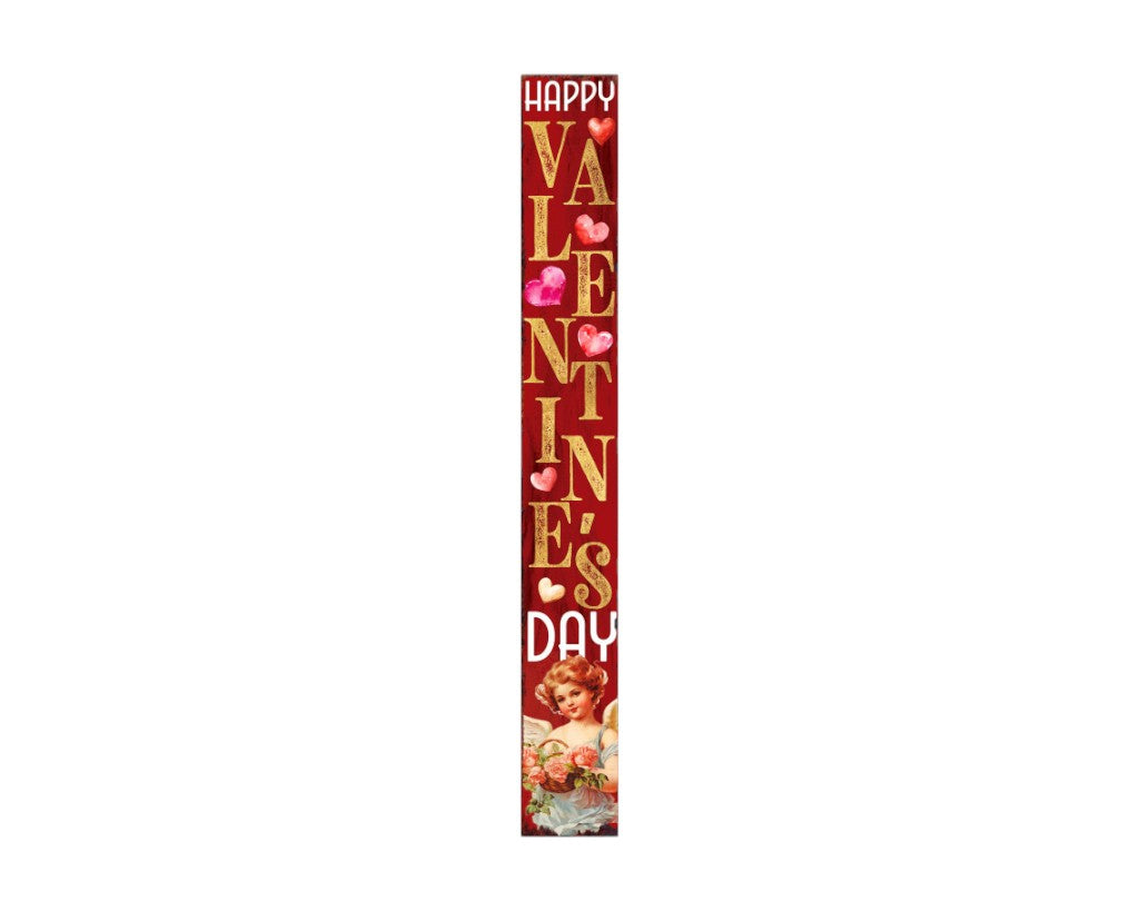 72" Red Gold And Pink Valentine's Day Solid Wood Porch Sign