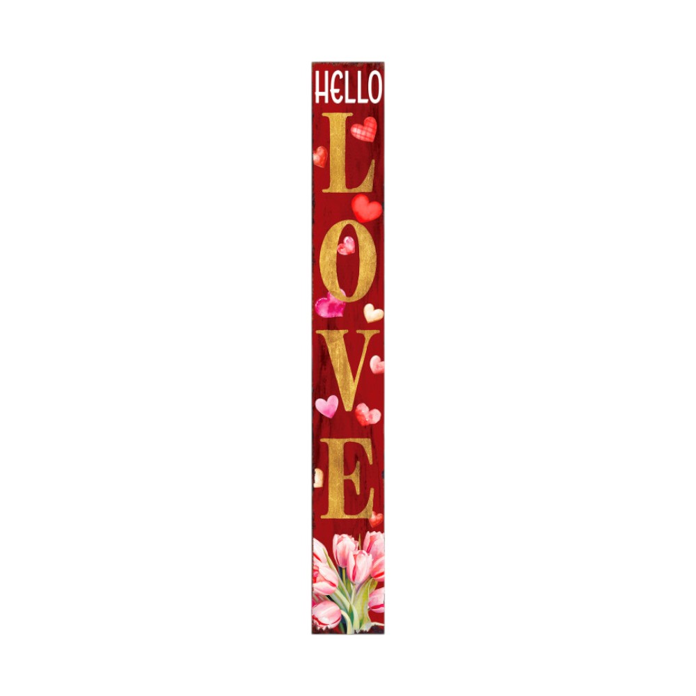 72" Red And Gold Solid Wood Hello Love Valentine's Day Porch Sign
