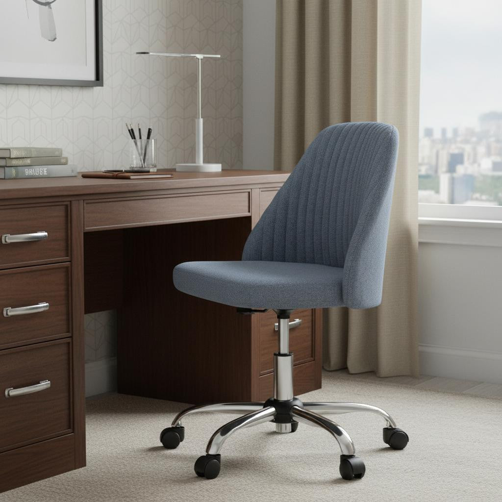 Blue and Silver Adjustable Height Swivel Rolling Office Chair