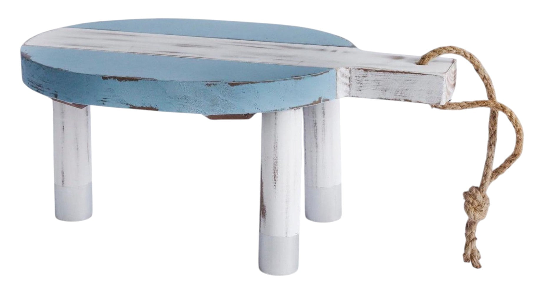 10" Blue And White Solid Wood Handmade Round Riser