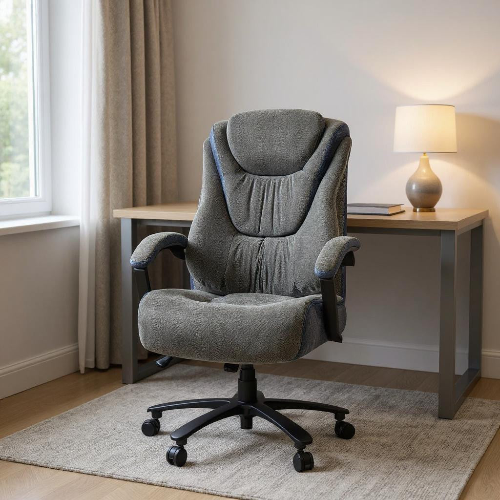 Set of Two Gray and Black Adjustable Height Swivel Rolling Executive Office Chair