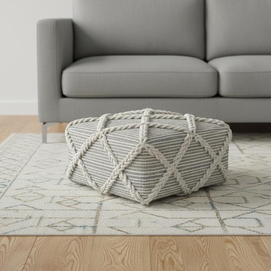 20" Gray Wool Pouf Ottoman