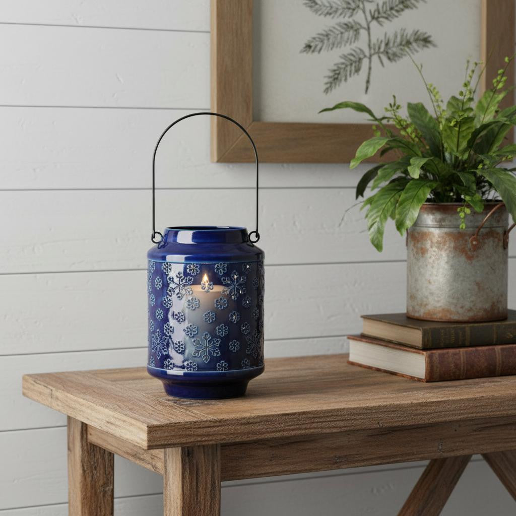 10" Blue Abstract Iron Tabletop Pillar Candle Holder