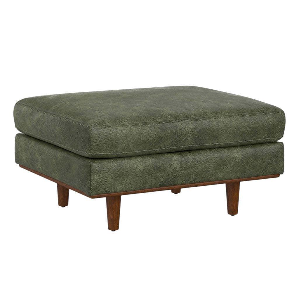 33" Green and Brown Leather Cocktail Ottoman