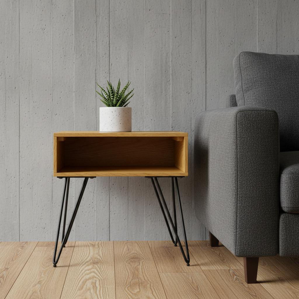 23" Oak Metal Square End Table