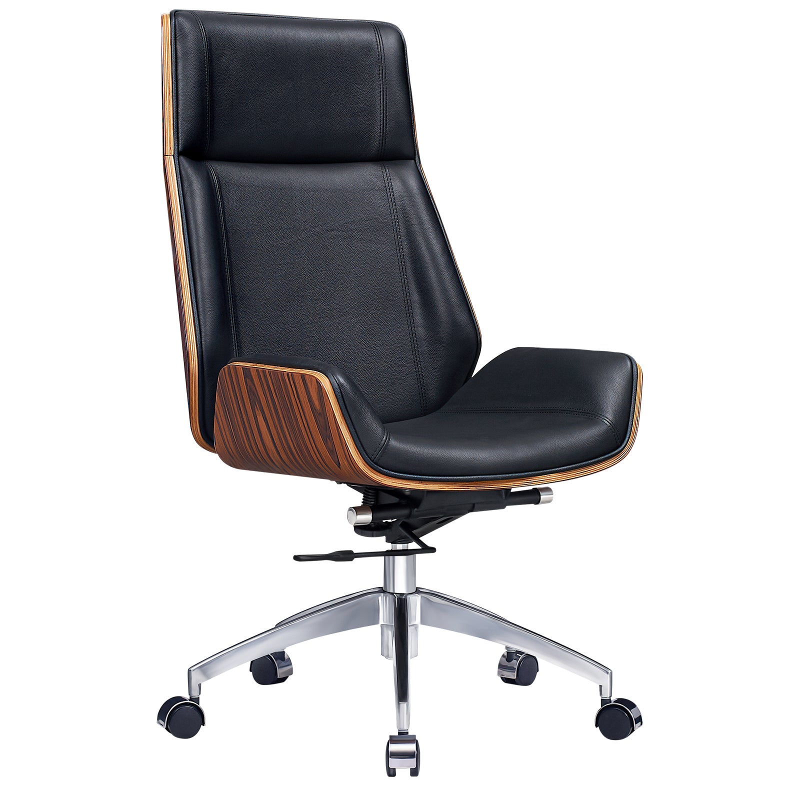 Black Rosewood and Silver Adjustable Height Swivel Rolling Executive Office Chair