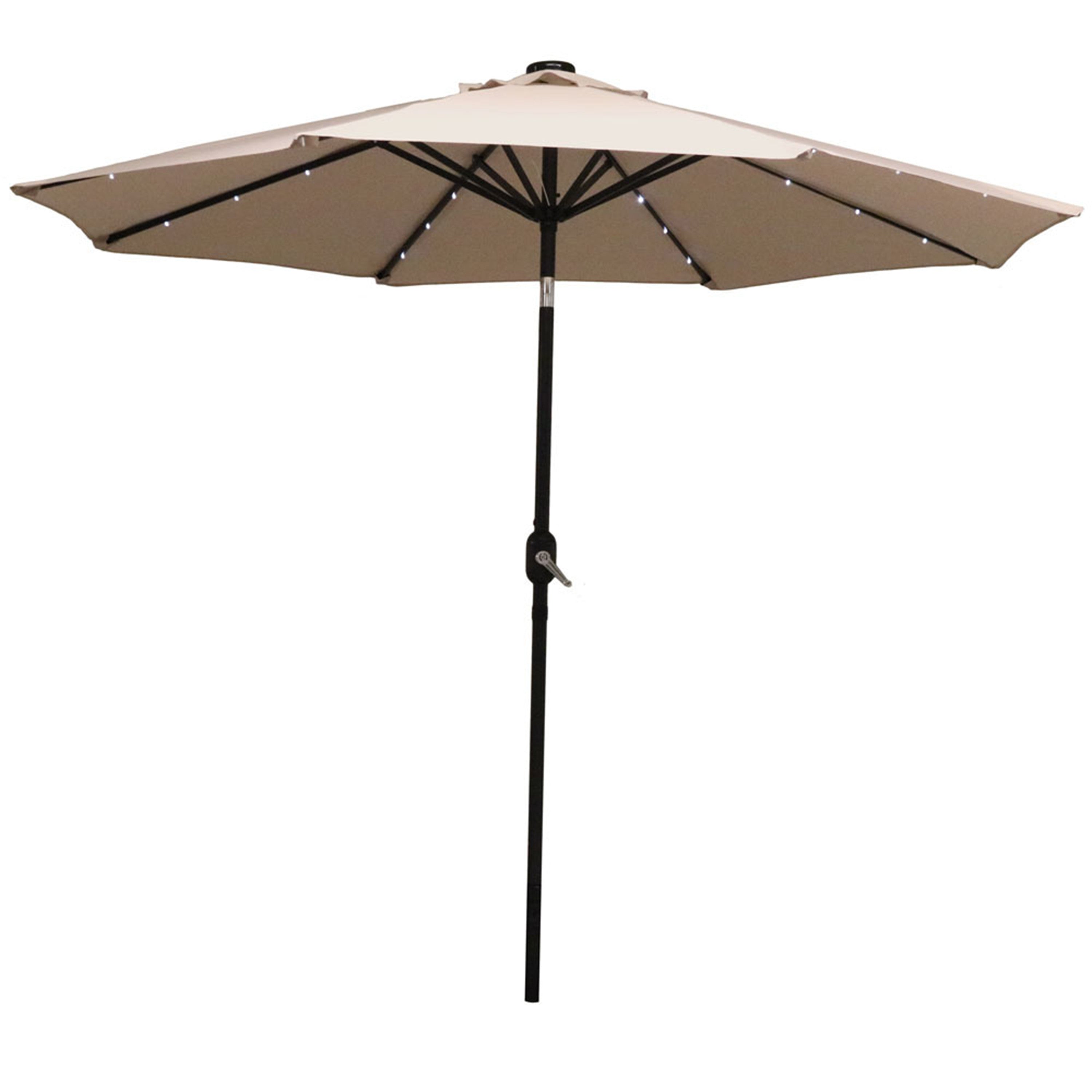 96" Beige Polyester Octagonal Tilt Lighted Market Patio Umbrella