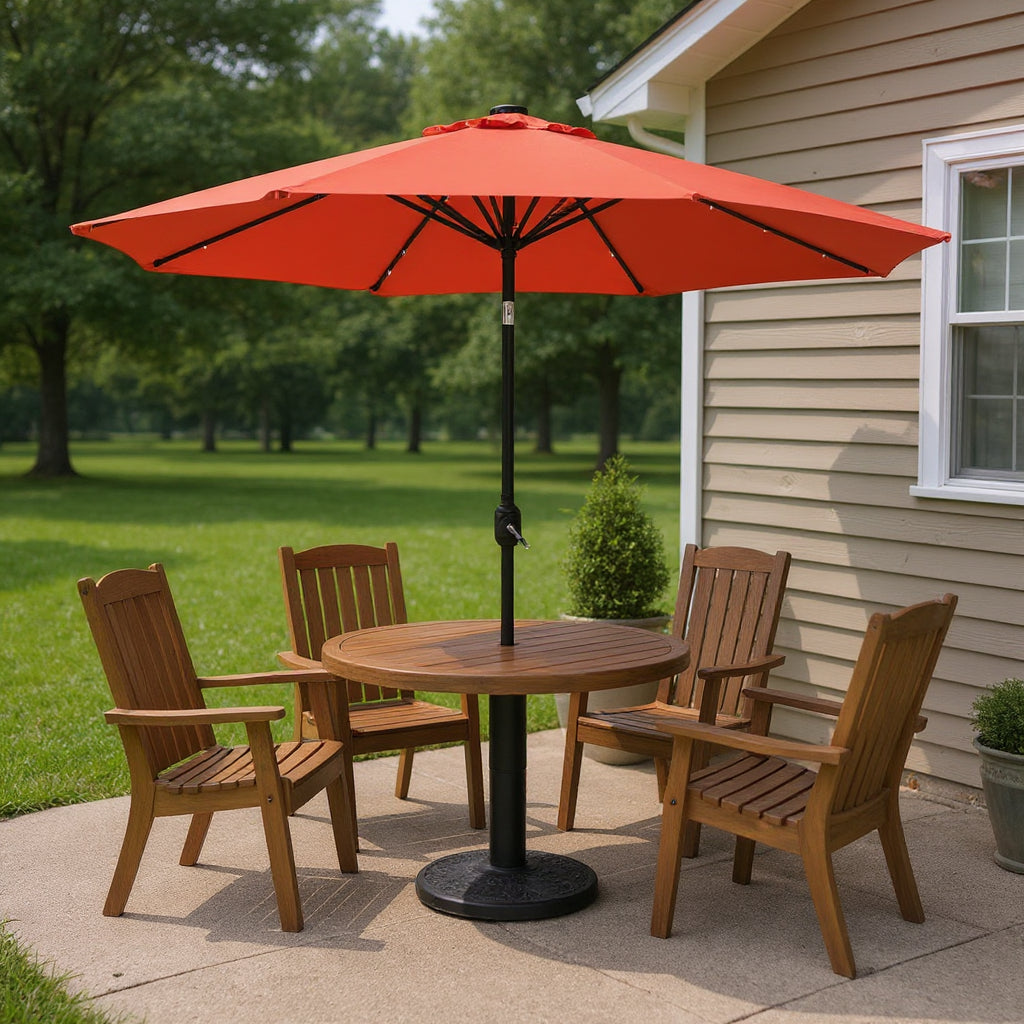 96" Orange Polyester Octagonal Tilt Lighted Market Patio Umbrella