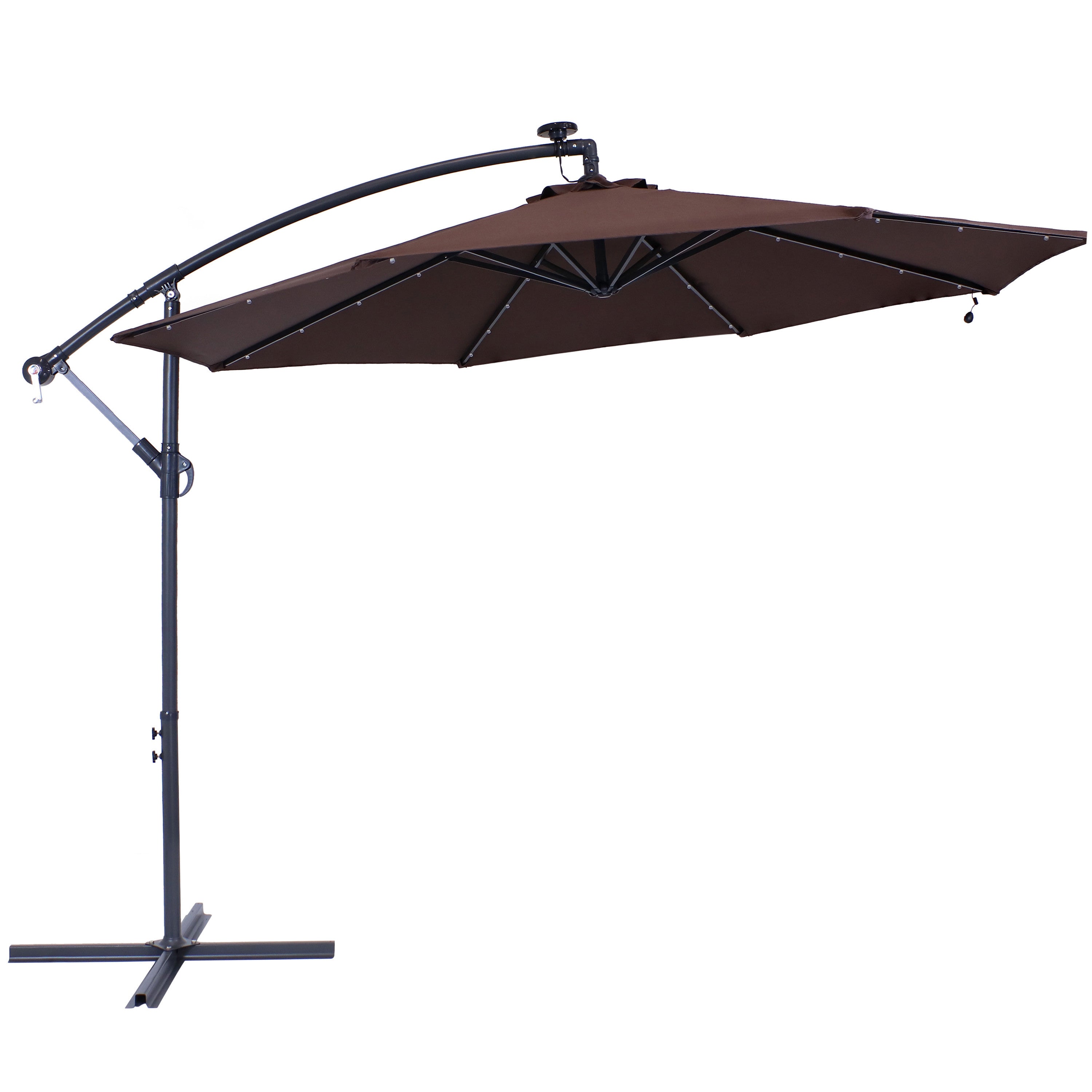 95" Brown Polyester Octagonal Tilt Lighted Market Patio Umbrella with Stand