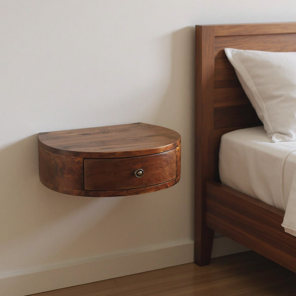 22" Brown Solid Wood One Drawer Floating Nightstand