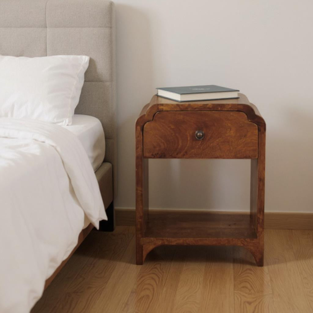 16" Chestnut Solid Wood One Drawer Scallop Edge Nightstand