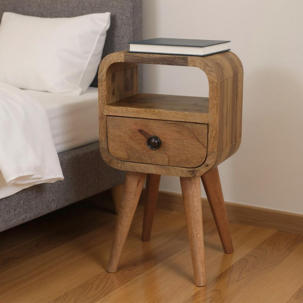 16" Oak Solid Wood Square One Drawer Nightstand