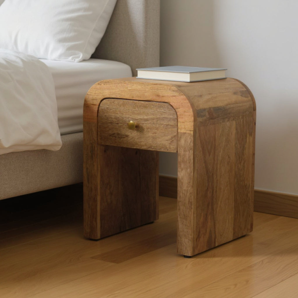 16" Beige Solid Wood One Drawer Nightstand