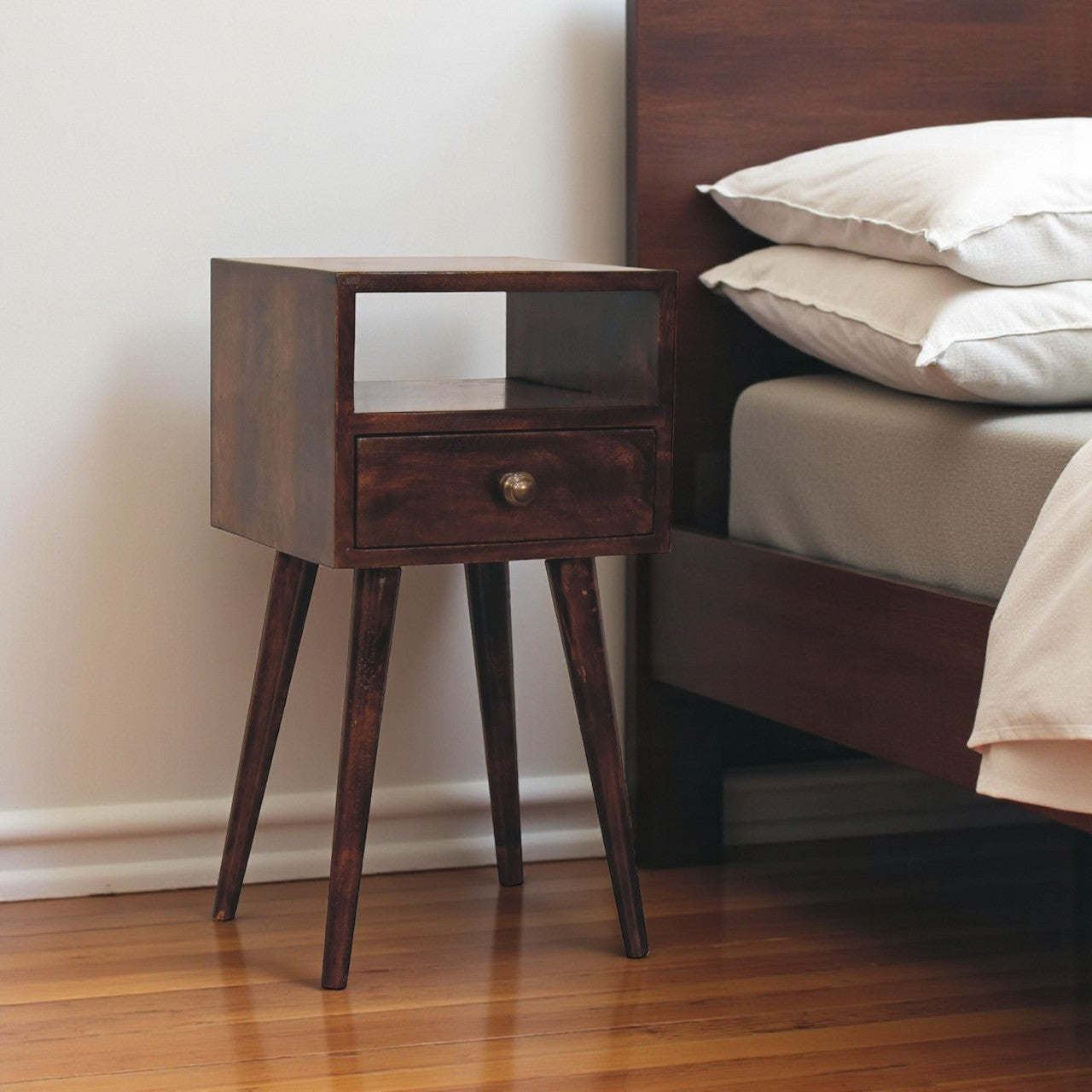 22" Walnut Solid Wood Square One Drawer Nightstand