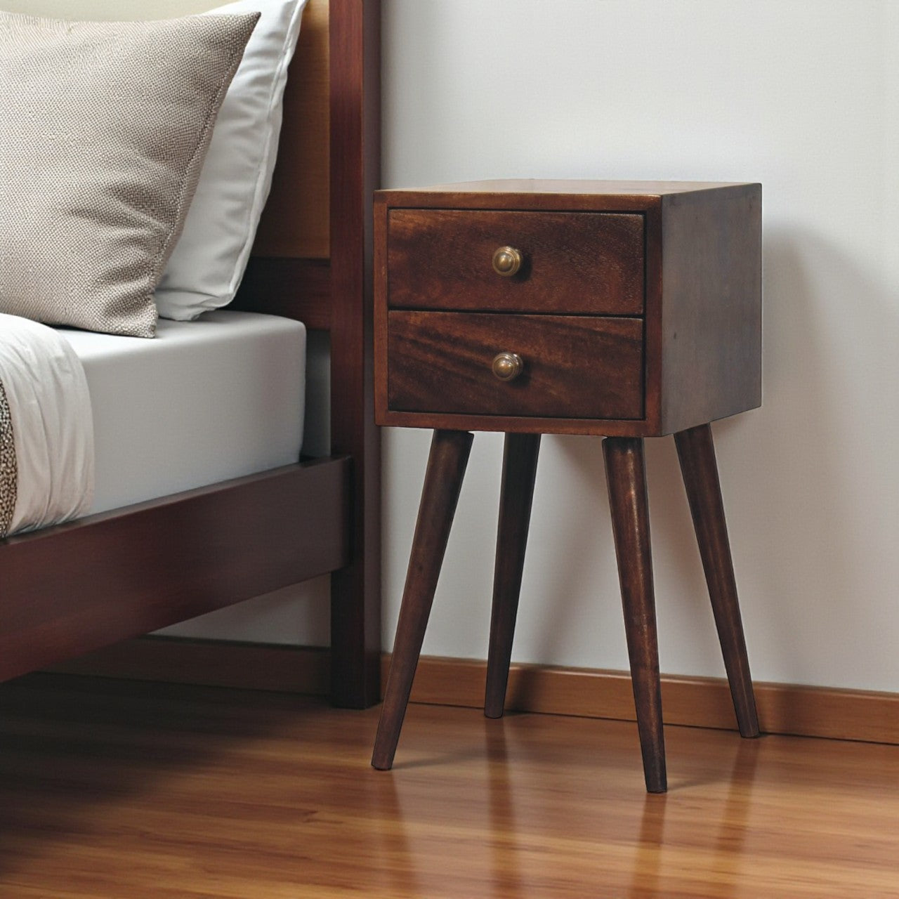 22" Walnut Solid Wood Square Two Drawer Nightstand