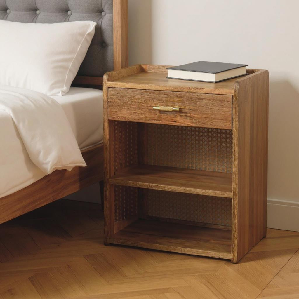 23" Oak Solid Wood One Drawer Nightstand