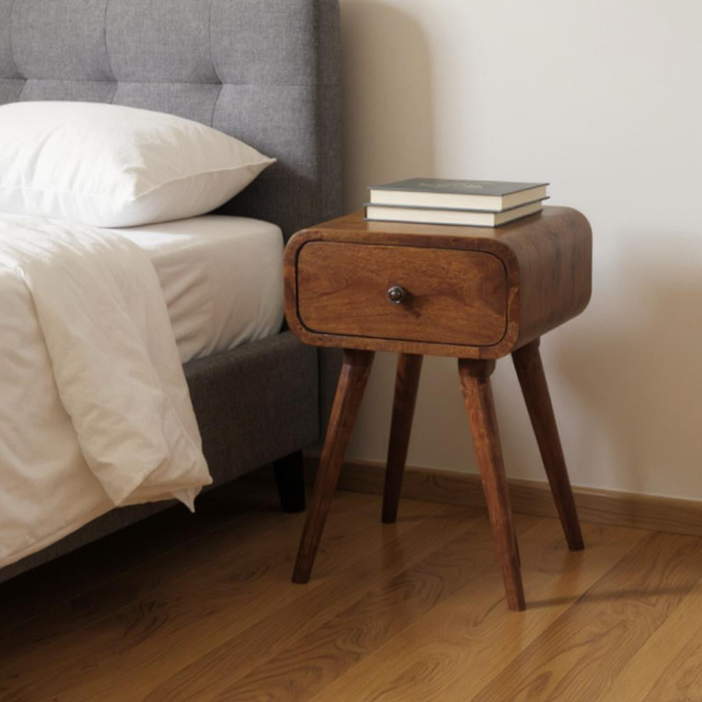 19" Chestnut Solid Wood Square One Drawer Nightstand
