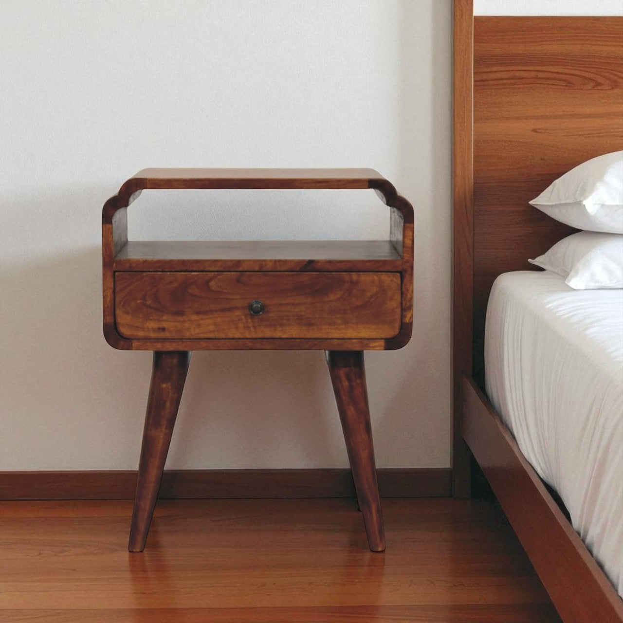 22" Chestnut Solid Wood Oval One Drawer Nightstand