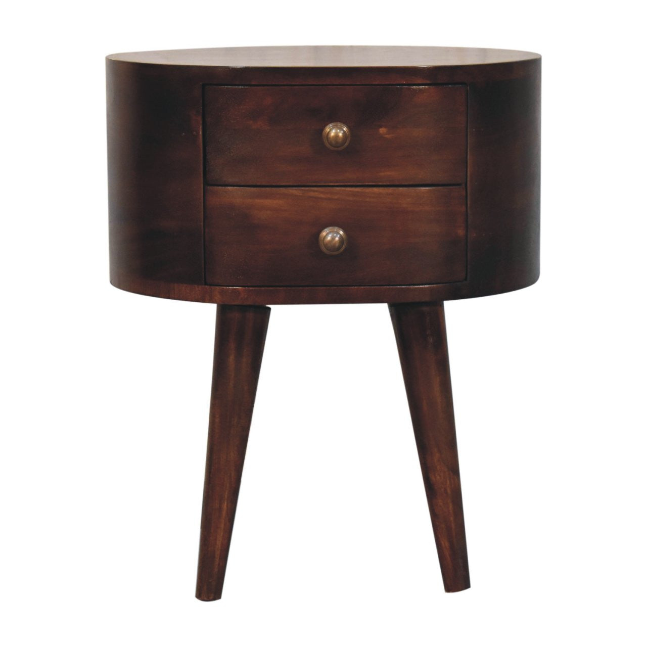 21" Walnut Solid Wood Oval Two Drawer Nightstand