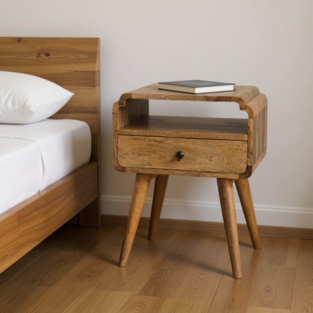 22" Light Brown Solid Wood One Drawer Nightstand