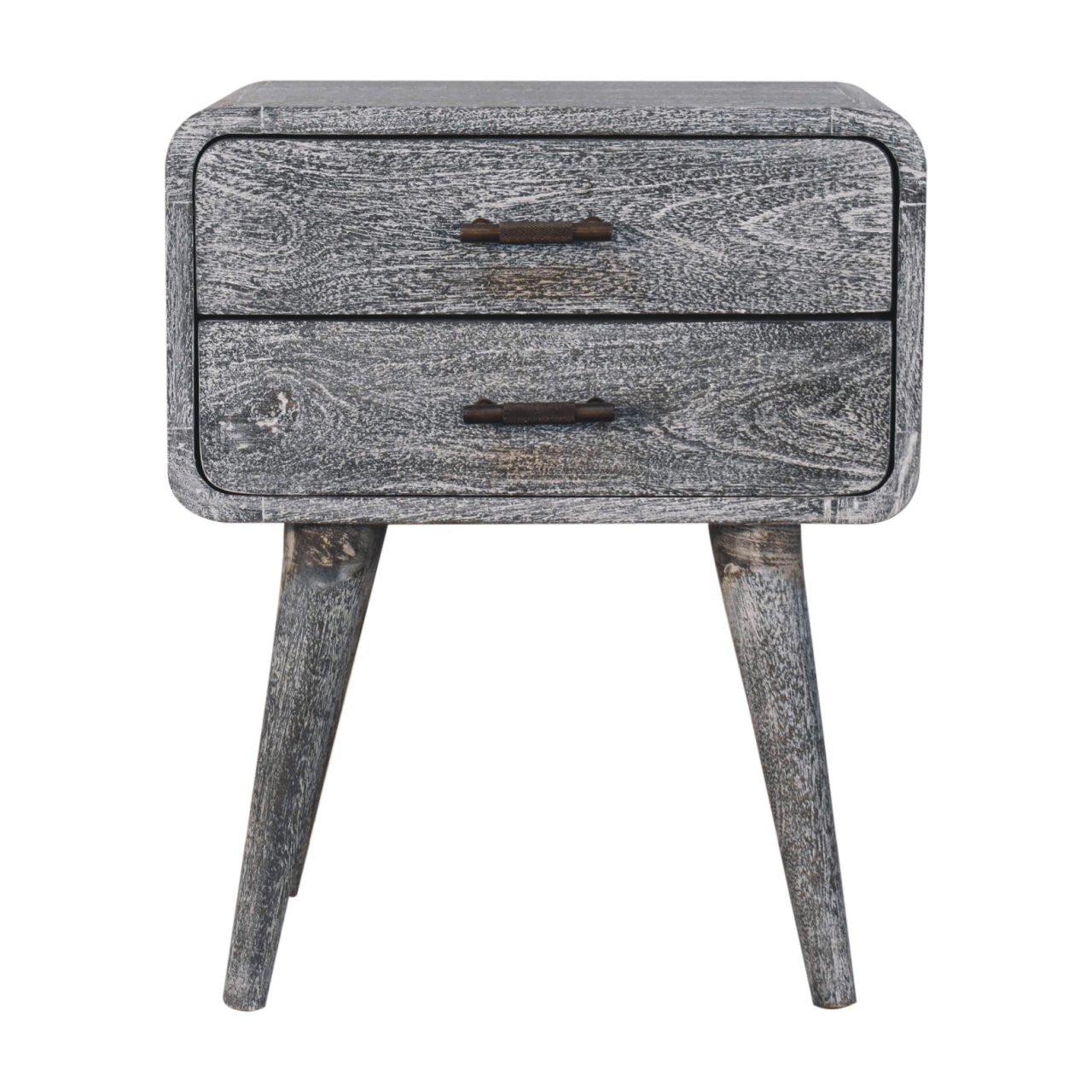 22" Gray Solid Wood Distressed Two Drawer Nightstand