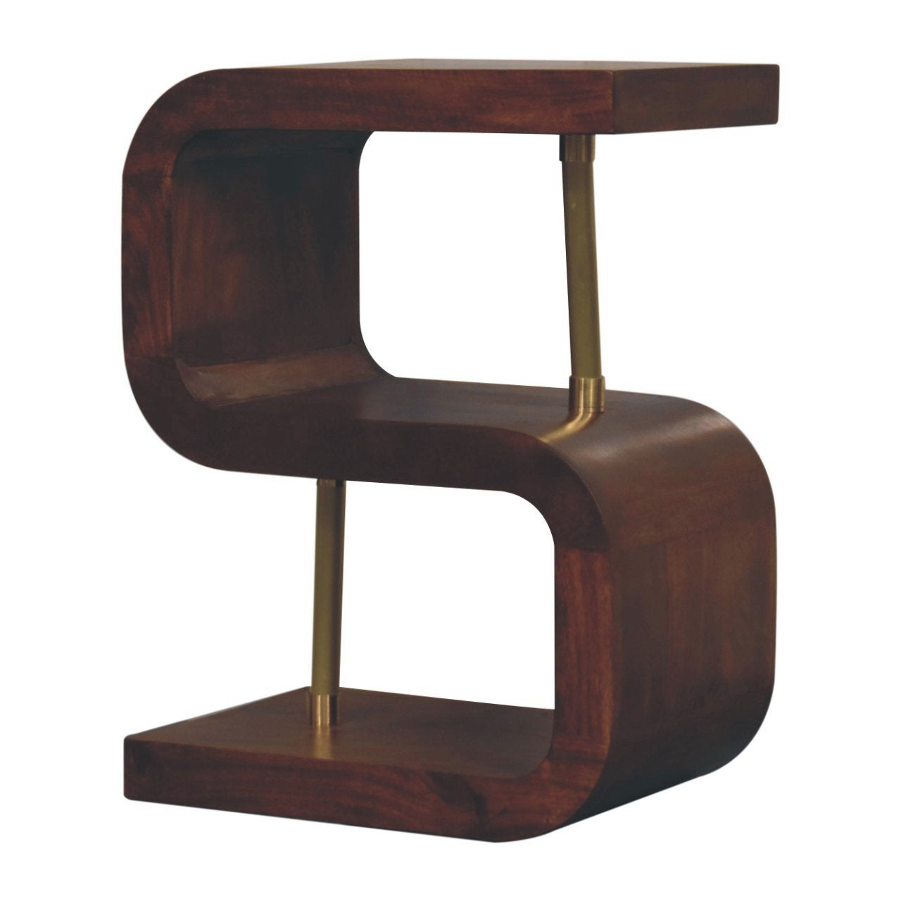 24" Chestnut And Gold Solid Wood Curved Nightstand