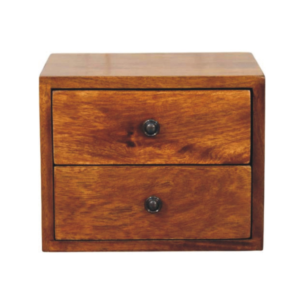 12" Chestnut Solid Wood Two Drawer Floating Nightstand