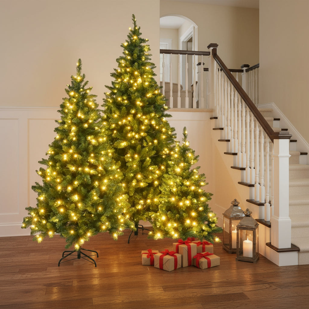 Three Piece Pre Lit Extra Full Frosted Pine Christmas Tree Set