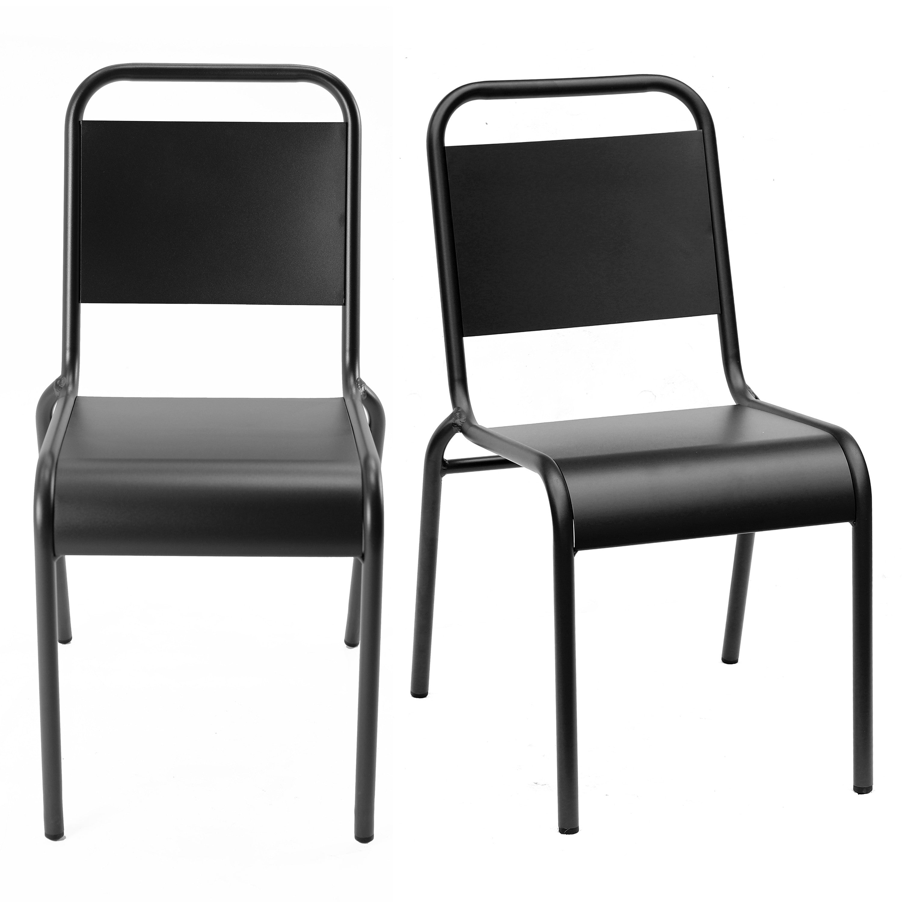 Set of Two Black Aluminum Outdoor Stacking Dining Chairs