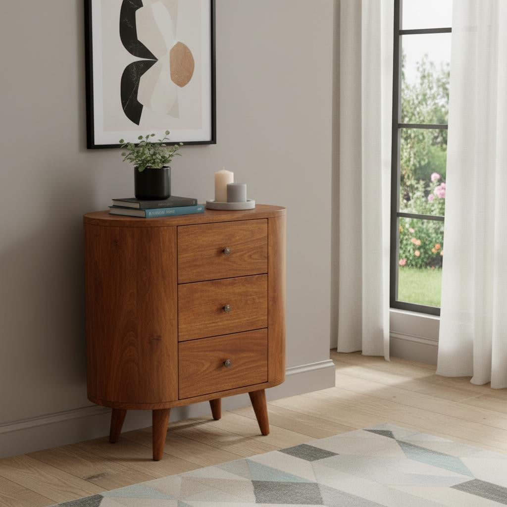 26" Chestnut Solid Wood Accent Cabinet With Two Doors And Three Drawers