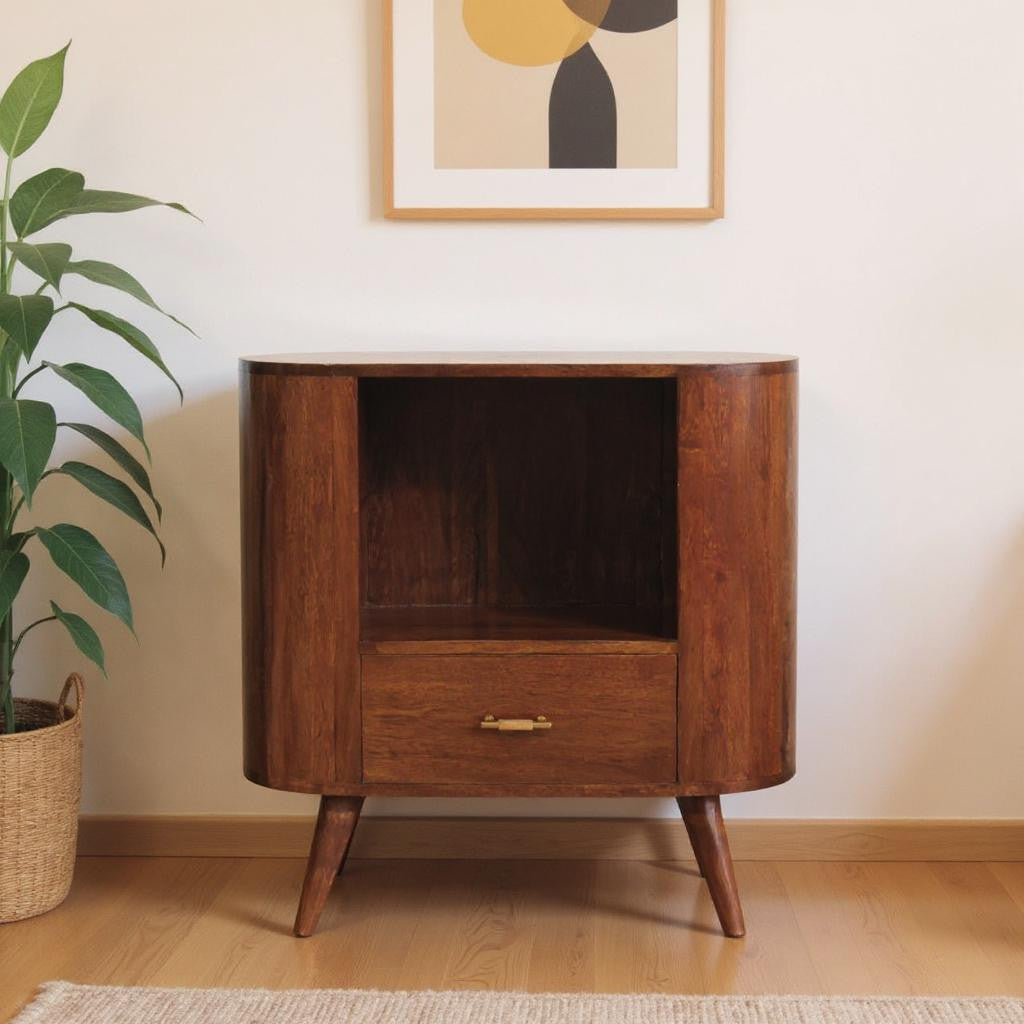 30" Chestnut Solid Wood Oval Accent Cabinet With One Drawer