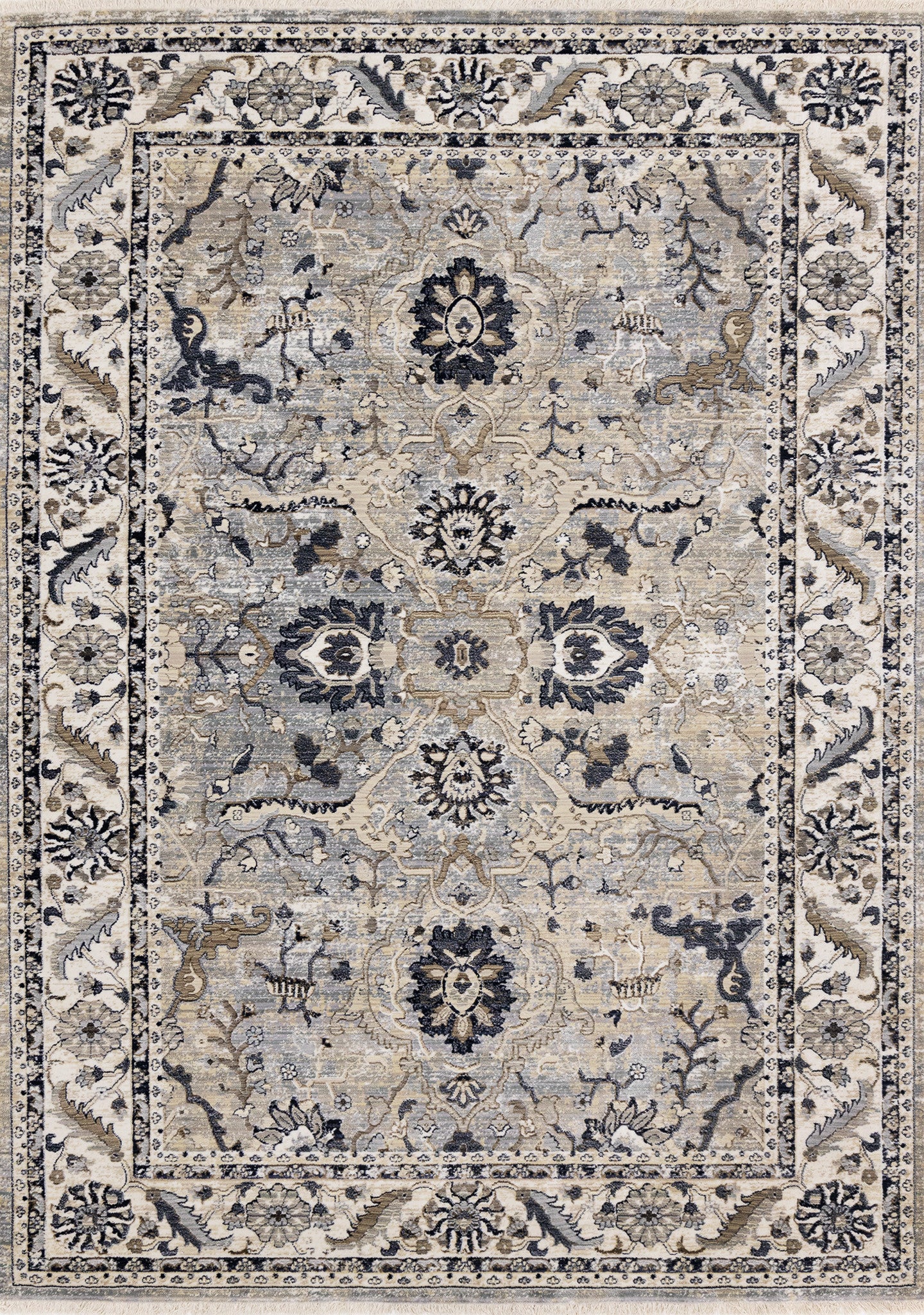 8' Beige Gray And Black Medallion Runner Rug