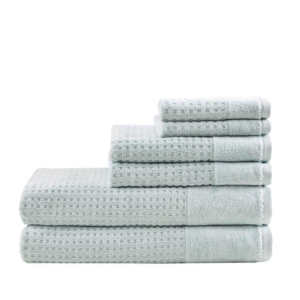 Set of Six Sea Green Cotton Honeycomb Waffle Towel Set
