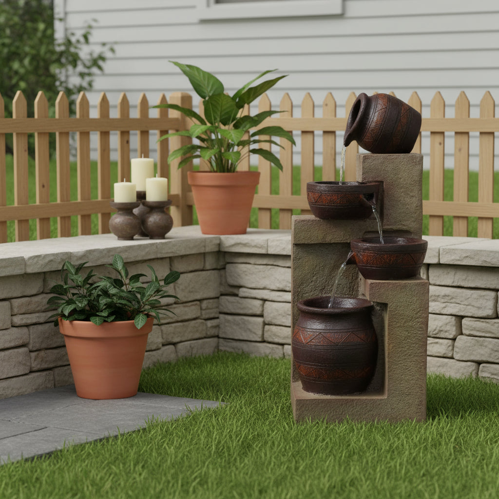 30" Brown Polyresin LED lights Garden Art