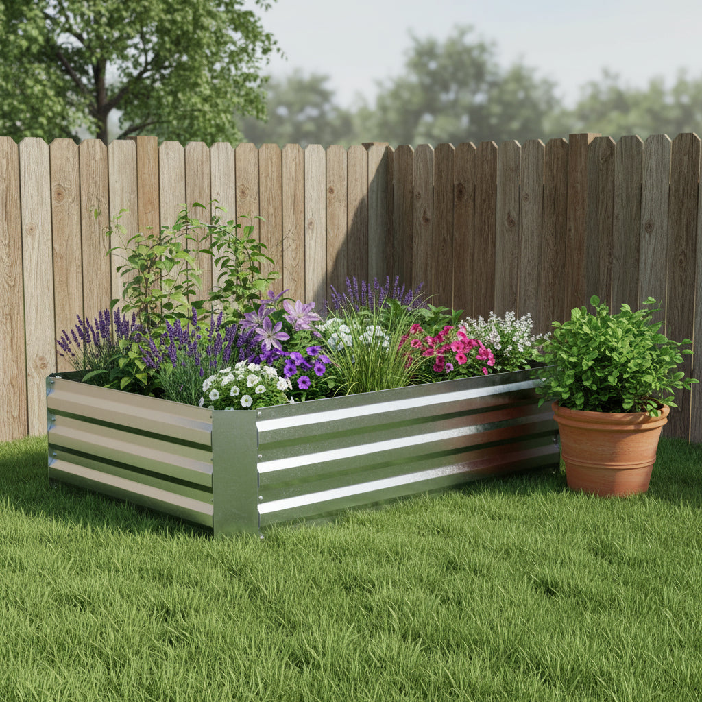 12" X 48" Silver Steel Rectangular Raised Garden Bed