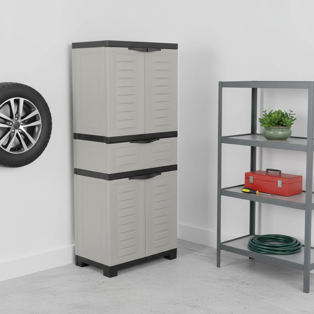 57" Black And Gray Heavy Duty Plastic Four Door Utility Cabinet