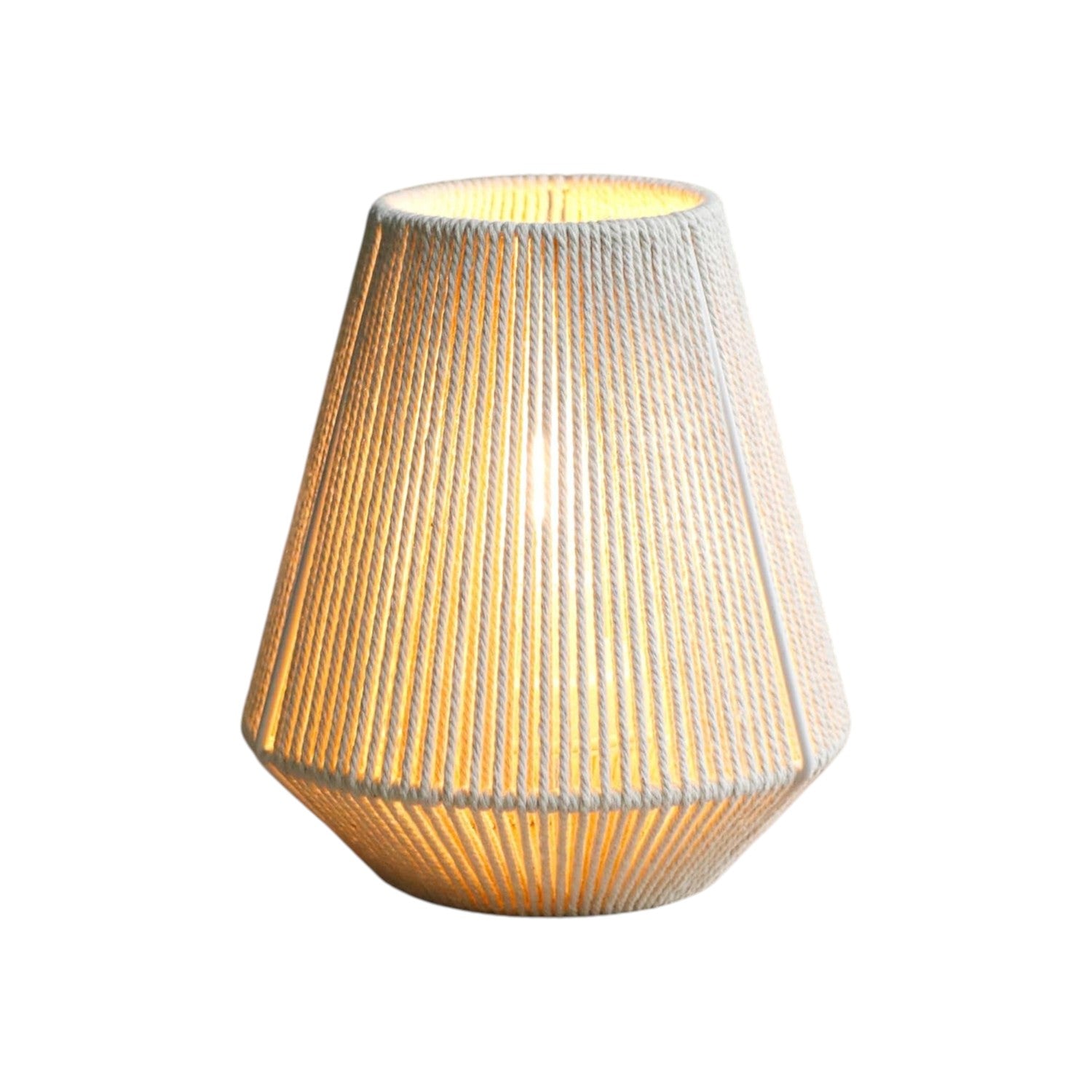 7" Beige Battery Operated Geometric String Shade Desk Lamp
