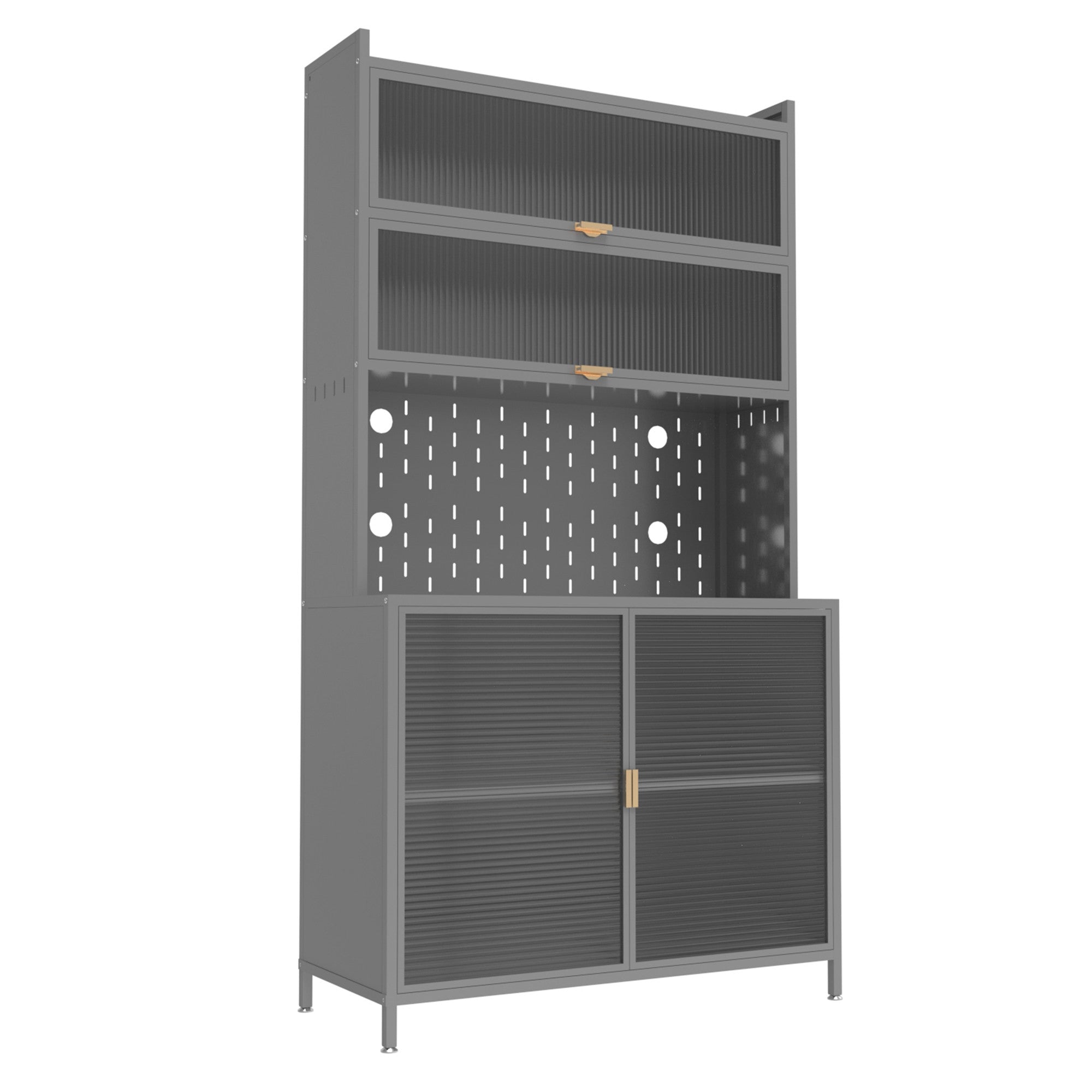 73" Gray Stainless Steel Textured Door Dining Hutch With Two Doors
