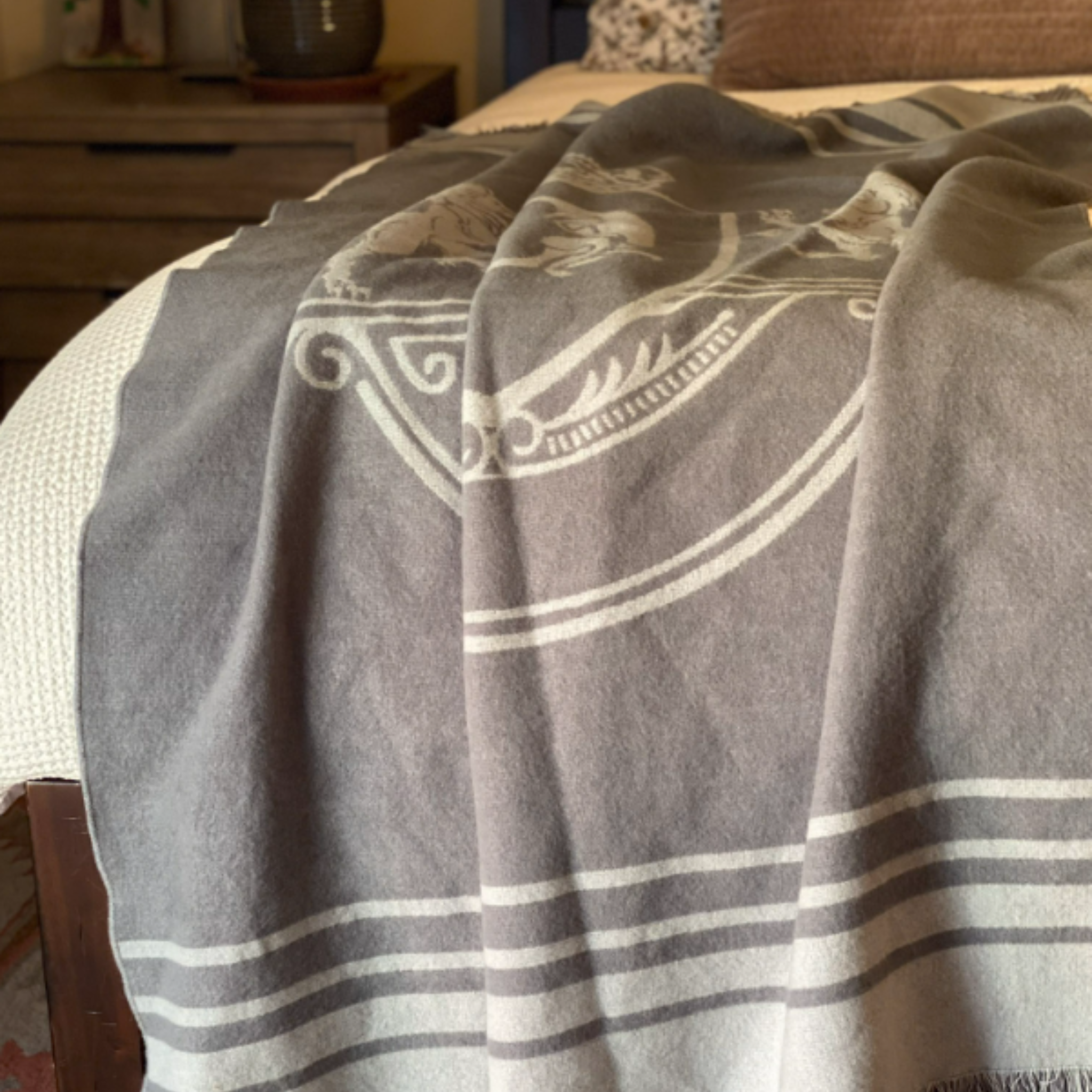 54" X 74" Charcoal Wool Acrylic Blend Woven Throw Blanket