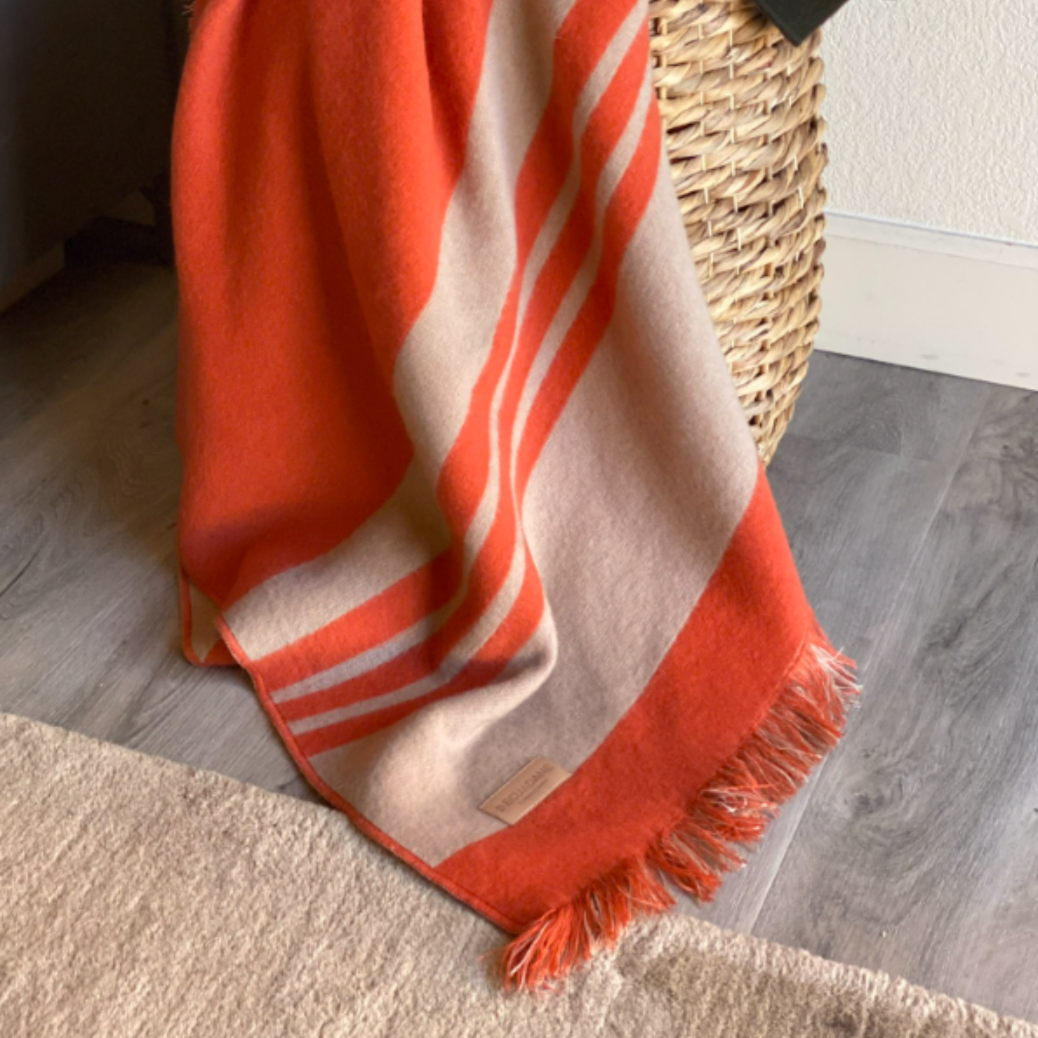 54" X 74" Orange Wool Acrylic Blend Woven Throw Blanket
