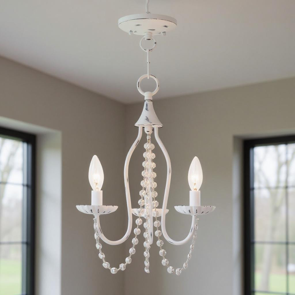 White Three Light Metal Dimmable Chandelier With Shades
