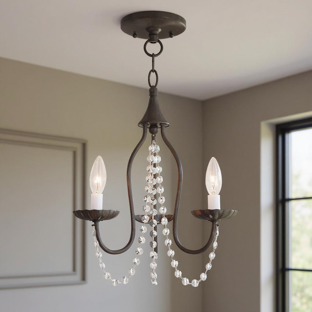 Bronze And Clear Three Light Metal Dimmable Chandelier With Shades
