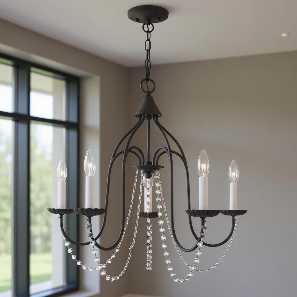 Black Five Light Dimmable Chandelier With Shades