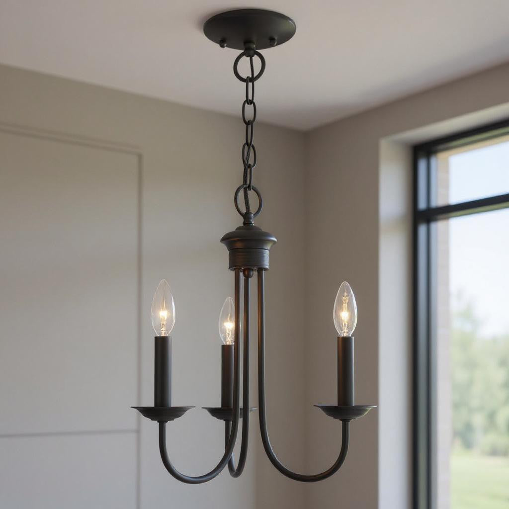 Black Three Light Dimmable Chandelier With Shades