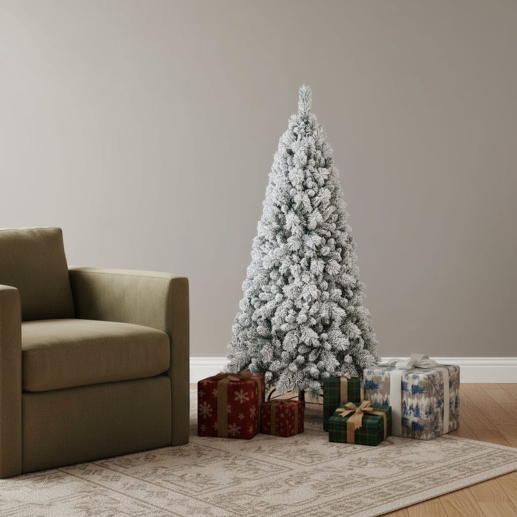 5' Green And White Slender Flocked Pine Christmas Tree