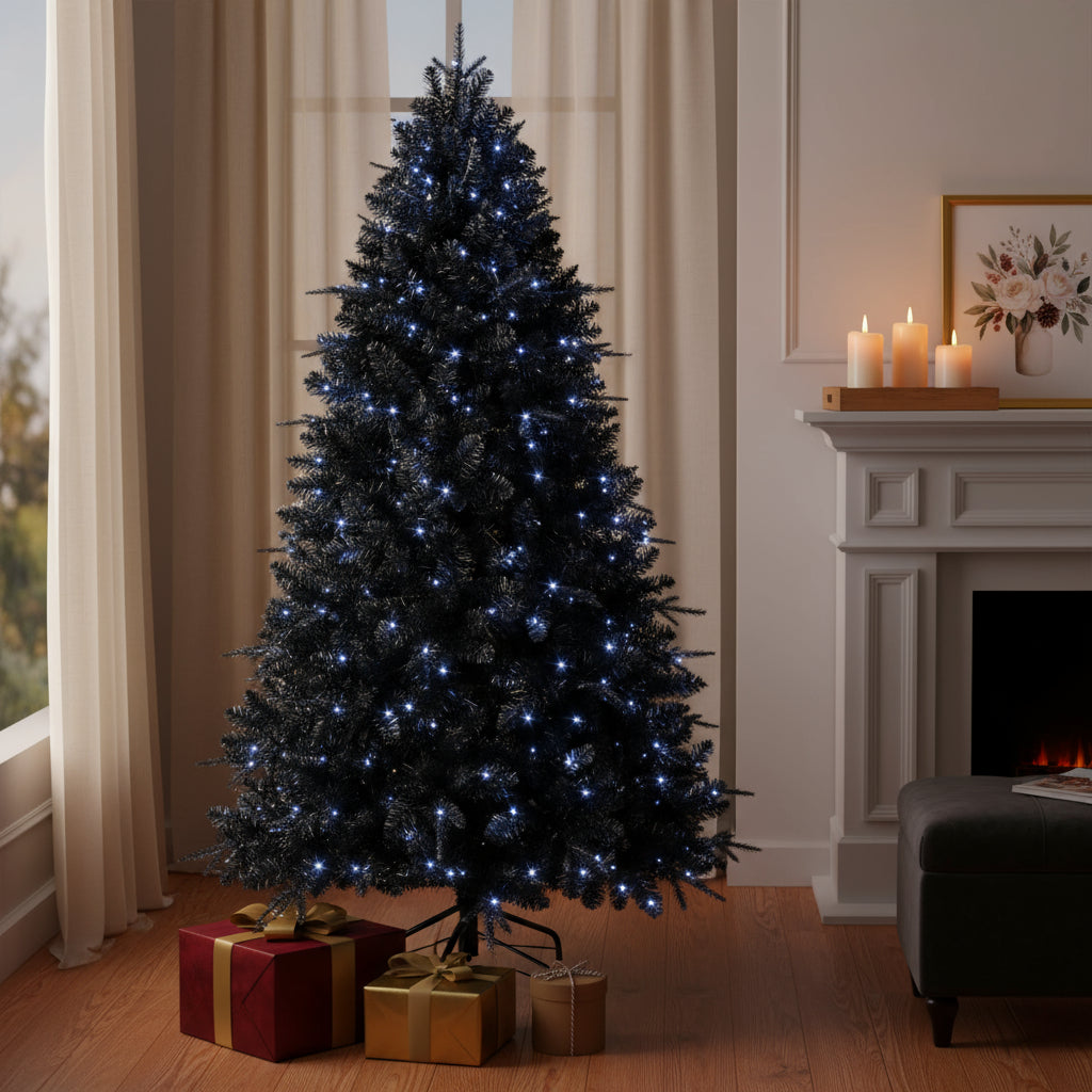 7' Black Pre Lit Full Fir Christmas Tree