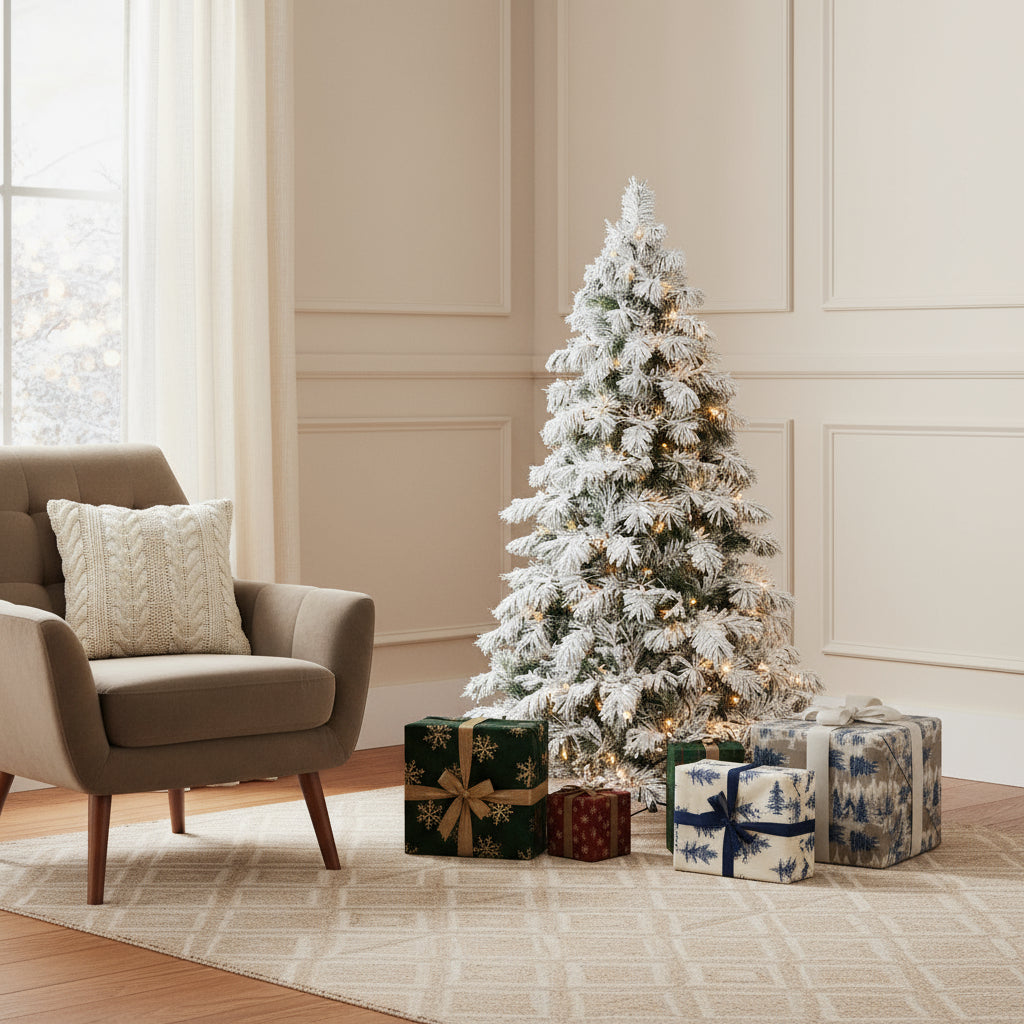 5' White Pre Lit Full Flocked Fir Christmas Tree