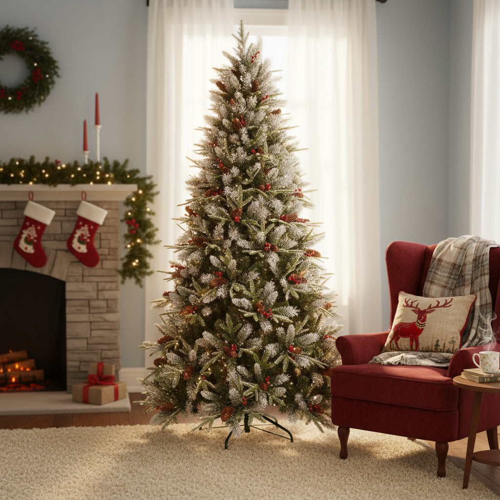 9' Green And White Full Fir Christmas Tree With Decorations